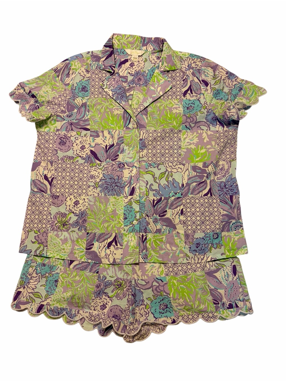 Lilly Pulitzer Biscayne Pajama Shirt and Short Set Women’s Size L Cotton Cozy - Picture 14 of 16